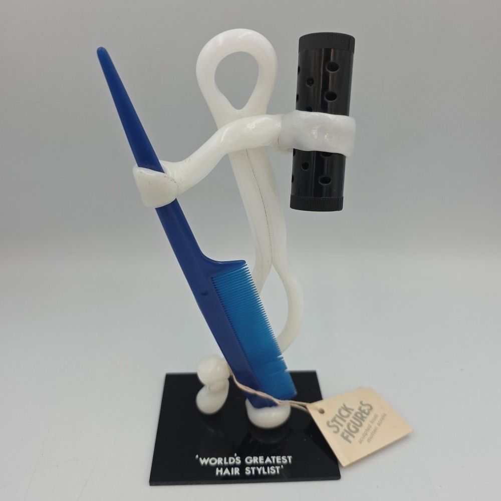 Vntg Sculptures 'Worlds Greatest Hair Stylist " Acrylic Figure Creative Concept